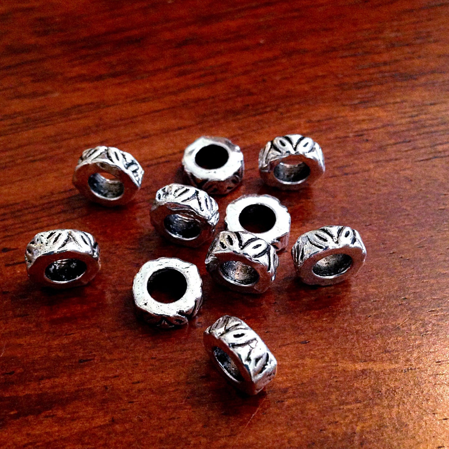 15 Spacer Beads, European Beads, Silver Spacer Beads, Big Hole Beads, Barrel Beads, European Beads, Jewelry and Craft Supplies, Findings