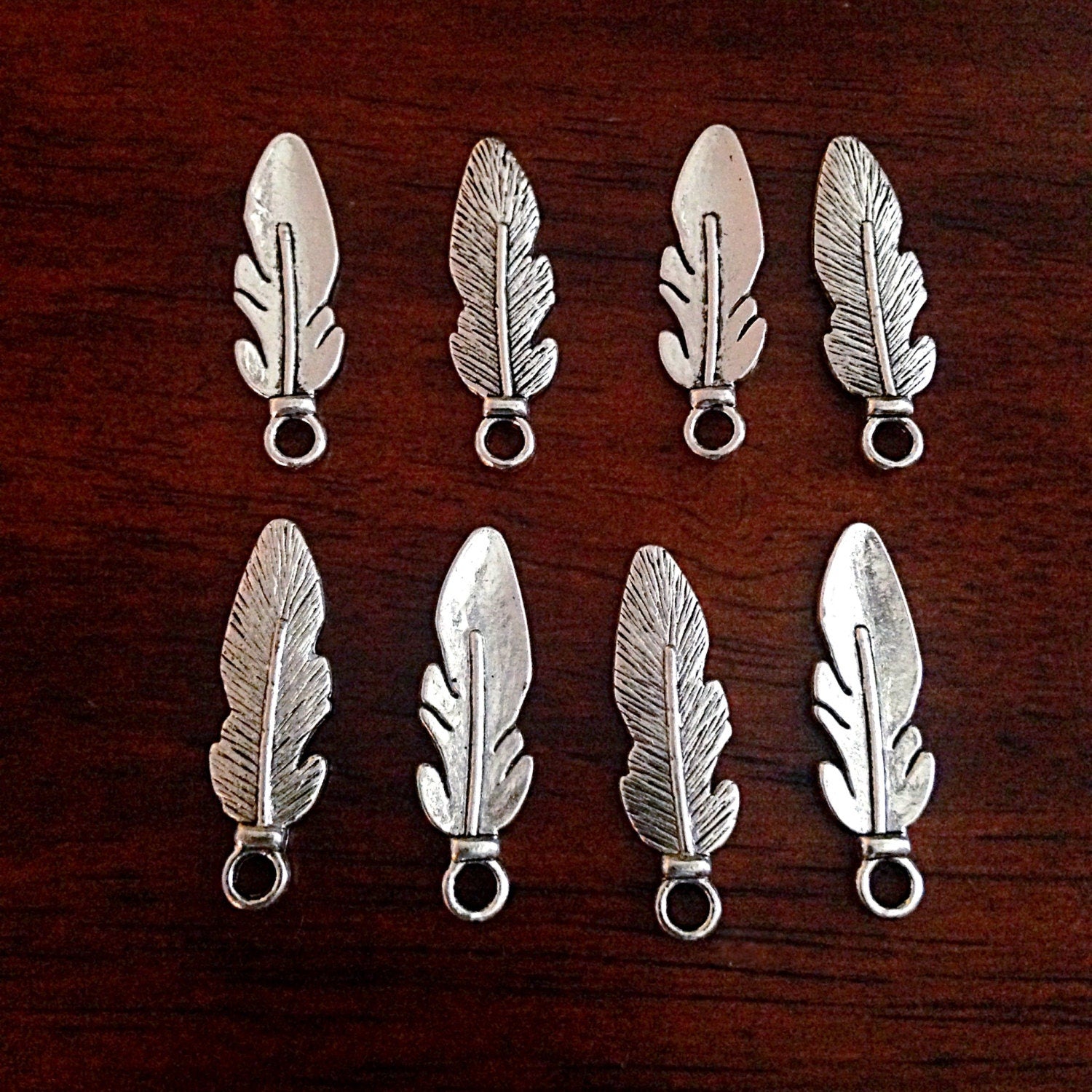 Bulk 25 Feather Charms, Antique Silver Wing, DoubleSided Feather Charms, Silver Feather Charms, Craft and Jewelry Supplies, Findings