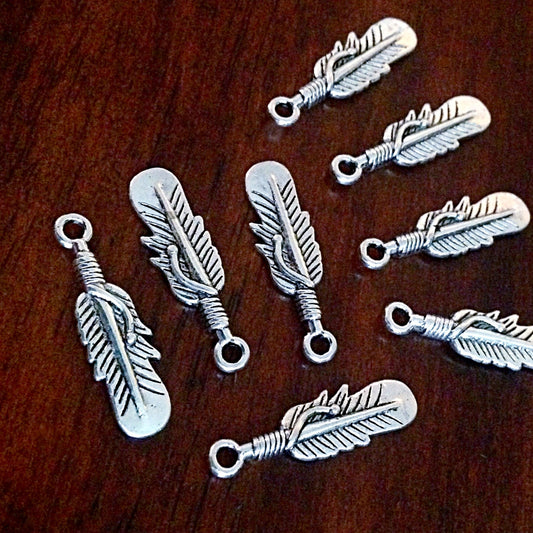 Bulk 20 Feather Charms, Antique Silver Wing, Feather Charms, Silver Feather Charms, Crafts and Jewelry Making Supplies and Findings