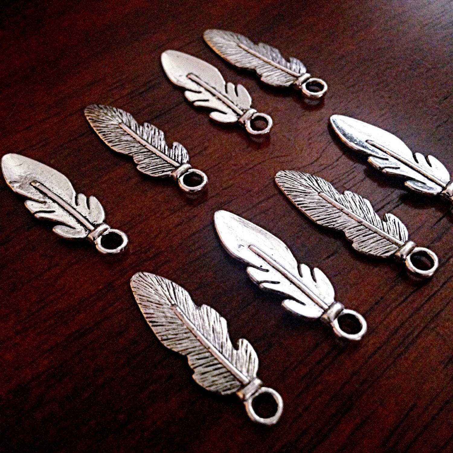 Bulk 25 Feather Charms, Antique Silver Wing, DoubleSided Feather Charms, Silver Feather Charms, Craft and Jewelry Supplies, Findings