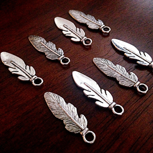 Bulk 25 Feather Charms, Antique Silver Wing, DoubleSided Feather Charms, Silver Feather Charms, Craft and Jewelry Supplies, Findings