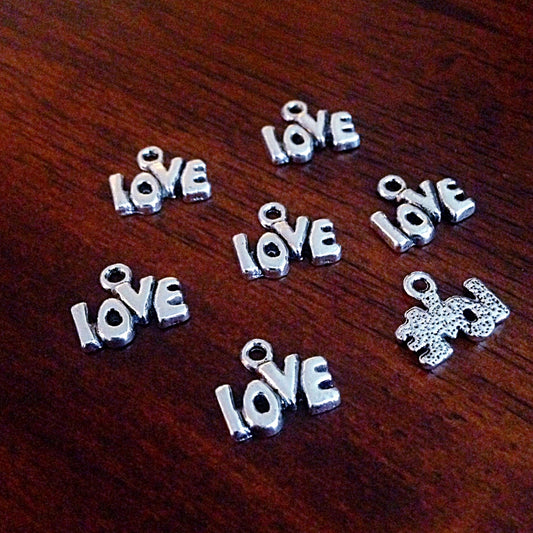 Bulk 25 Love Charms, Antique Silver Love Charms, Silver Heart Charms, Word Charms, Letter Charms, Jewelry and Craft Supplies, Findings