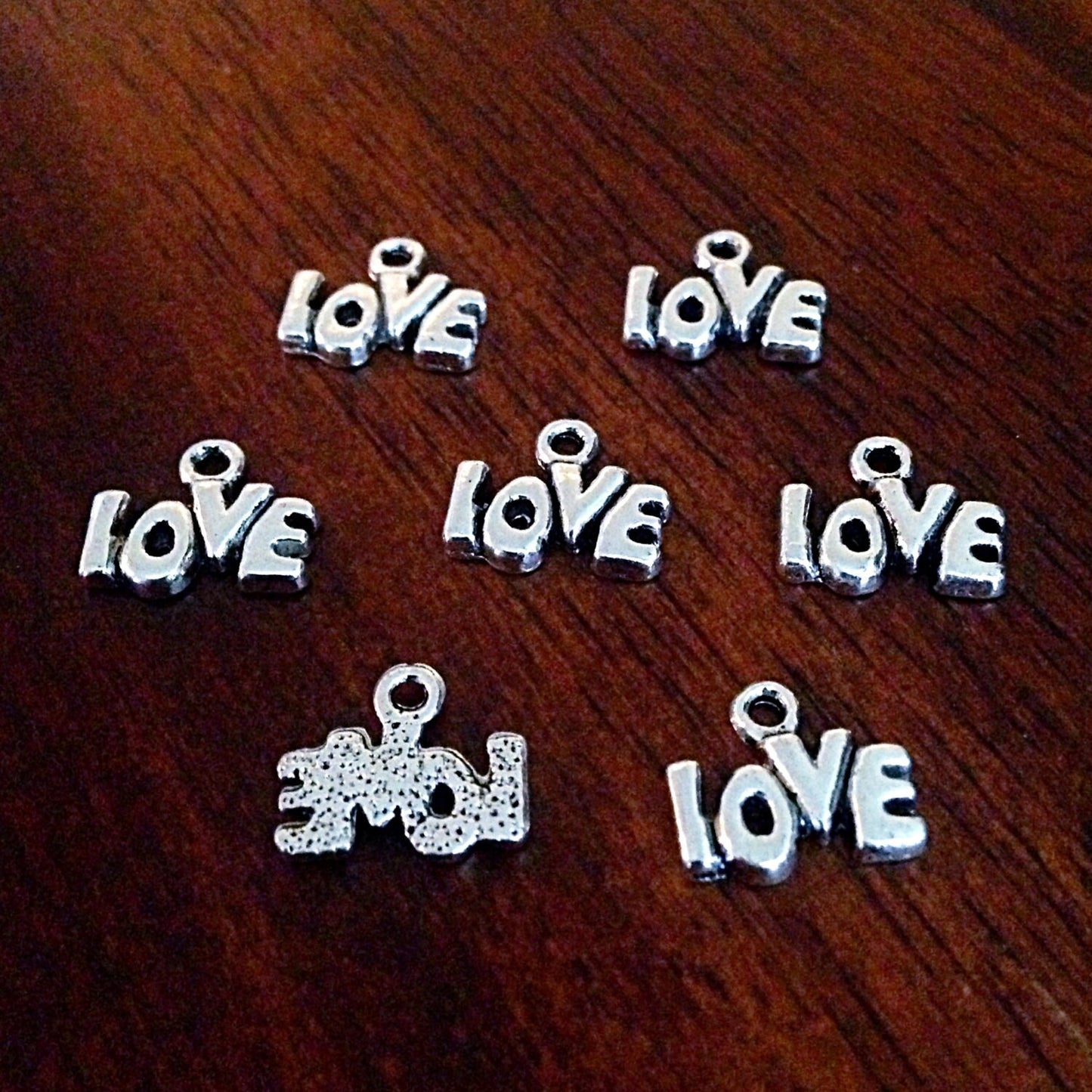 Bulk 25 Love Charms, Antique Silver Love Charms, Silver Heart Charms, Word Charms, Letter Charms, Jewelry and Craft Supplies, Findings