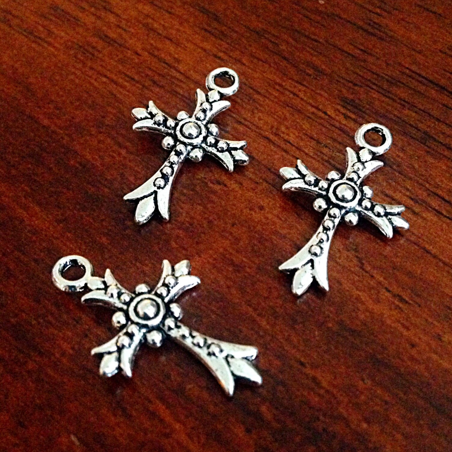15pcs, Silver Cross Charms, Antique Silver Charms, Cross, Cross Charms, Fancy Cross Charms, Double Sided Cross Charms, Jewelry Findings 
