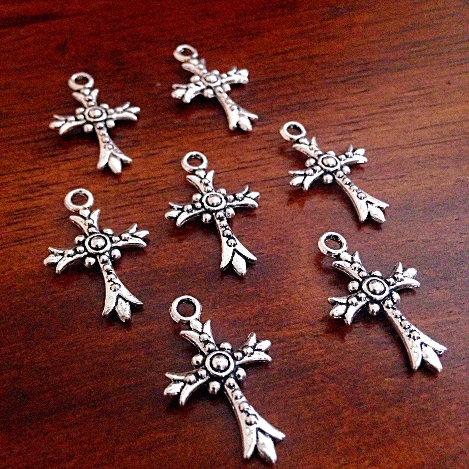 Bulk 25 Cross Charms, Antique Silver Charms, Silver Cross Pendant, Double Sided Cross, Findings, Crafts and Jewelry Supplies