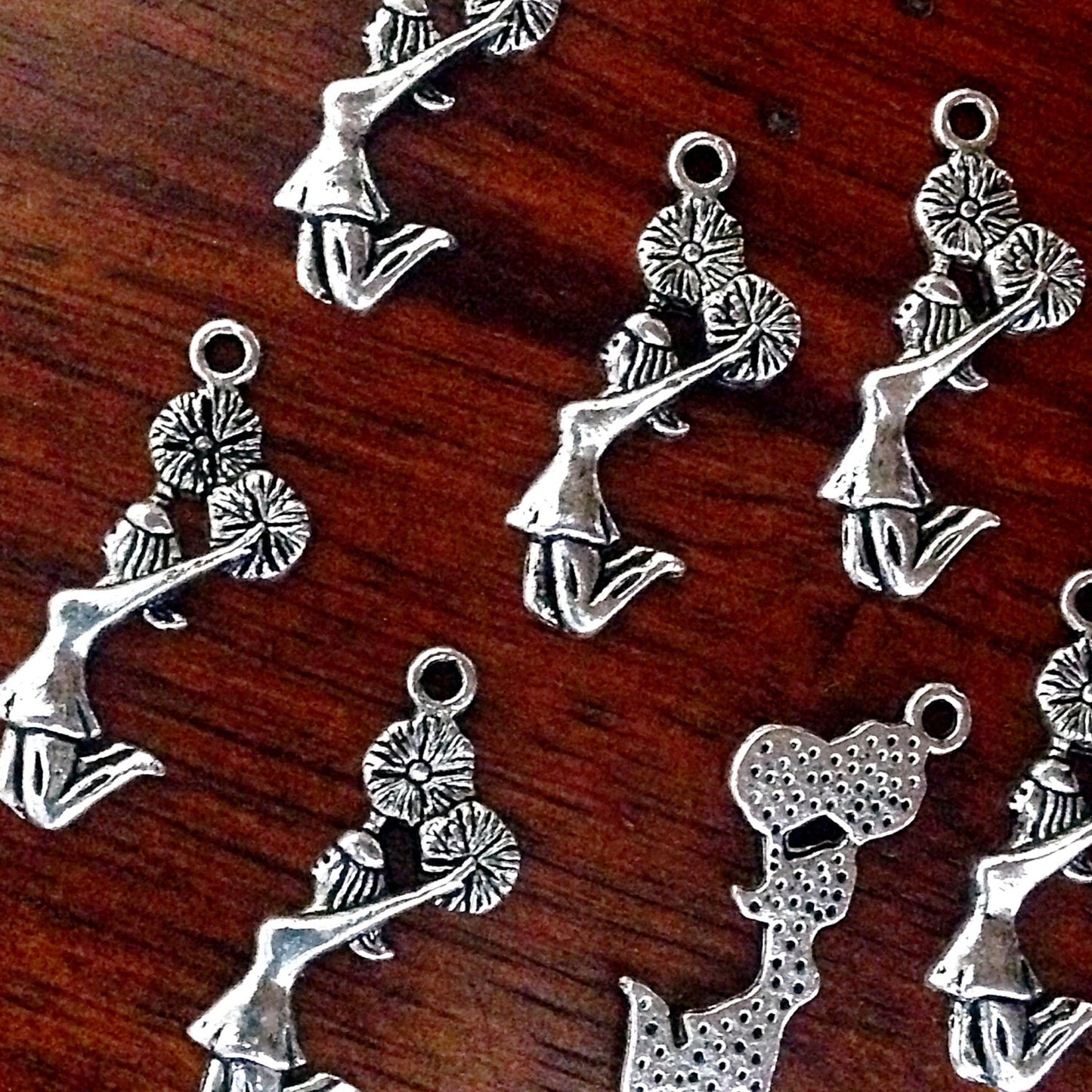Bulk 40 Cheerleader Charms, Antique Silver Charms, Cheer Charms, Cheerleading Charms, Sports Charms, Findings, Craft and Jewelry Supplies