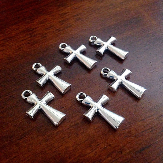 20pcs Cross Charms, Silver Cross Charms, Antique Silver Charms, Silver Cross Pendants, Rosary Charms, Double Sided Cross Charms, Findings