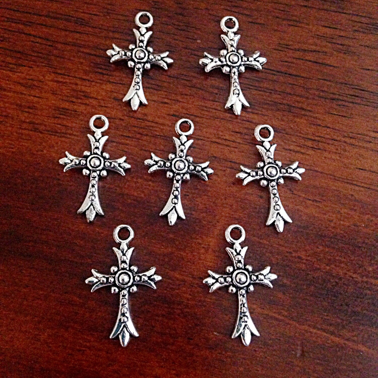 15pcs, Silver Cross Charms, Antique Silver Charms, Cross, Cross Charms, Fancy Cross Charms, Double Sided Cross Charms, Jewelry Findings 
