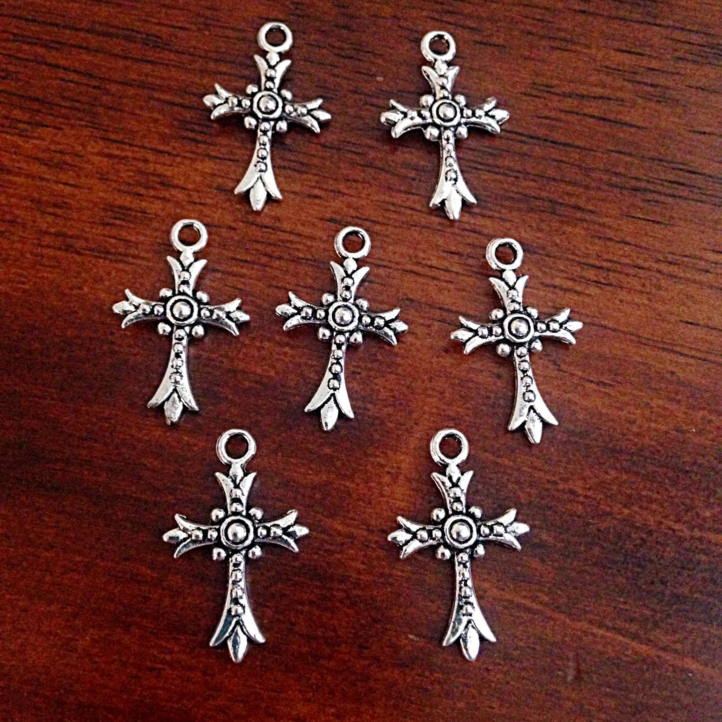 Bulk 25 Cross Charms, Antique Silver Charms, Silver Cross Pendant, Double Sided Cross, Findings, Crafts and Jewelry Supplies