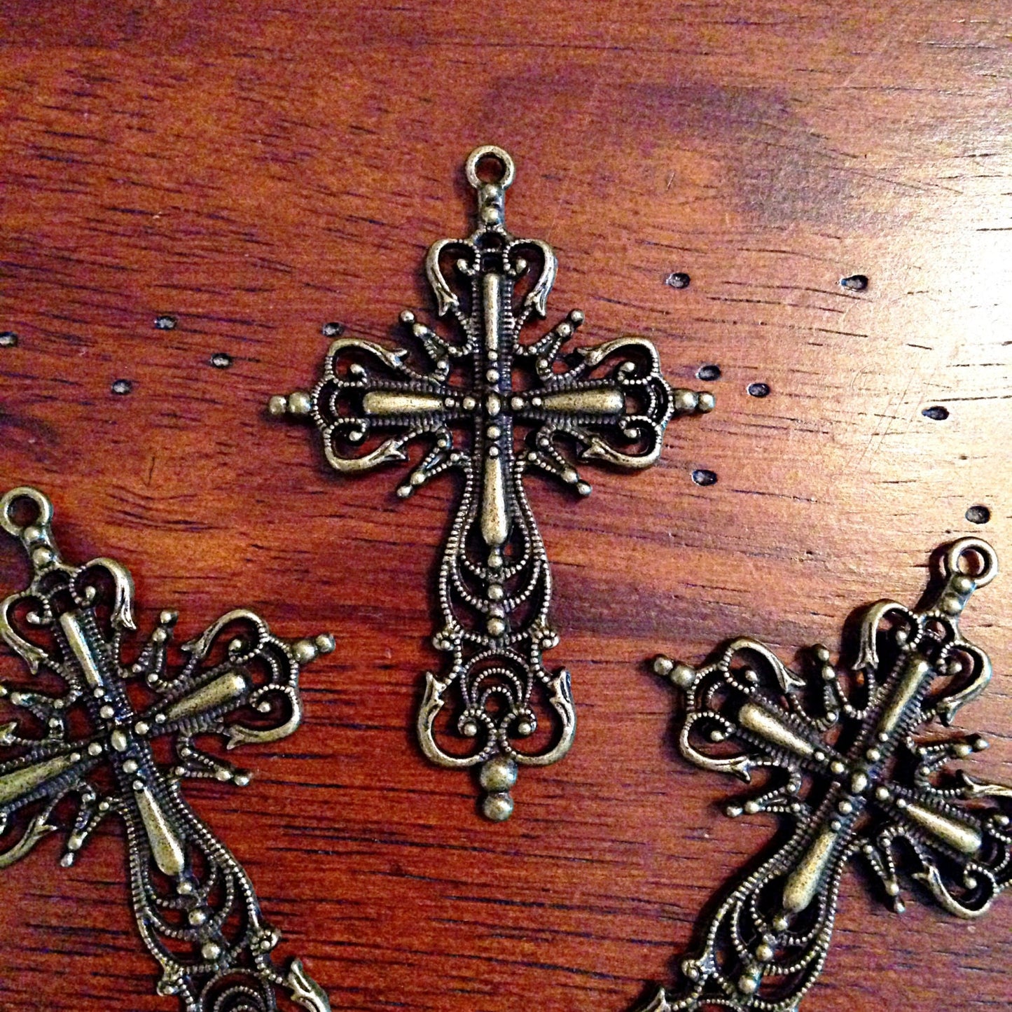 4 Large Bronze Cross Pendants, Antique Bronze Cross, Large Cross Charms, Cross Pendants, Jewelry and Crafts Supplies, Findings
