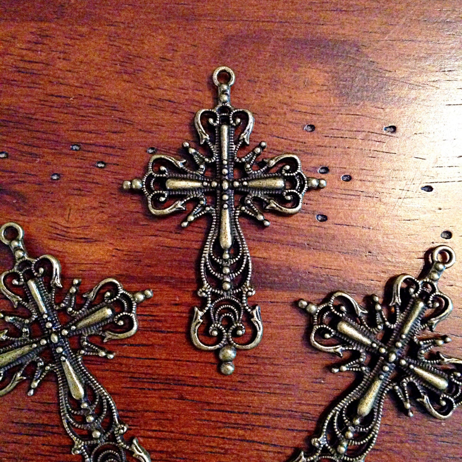 4 Large Bronze Cross Pendants, Antique Bronze Cross, Large Cross Charms, Cross Pendants, Jewelry and Crafts Supplies, Findings