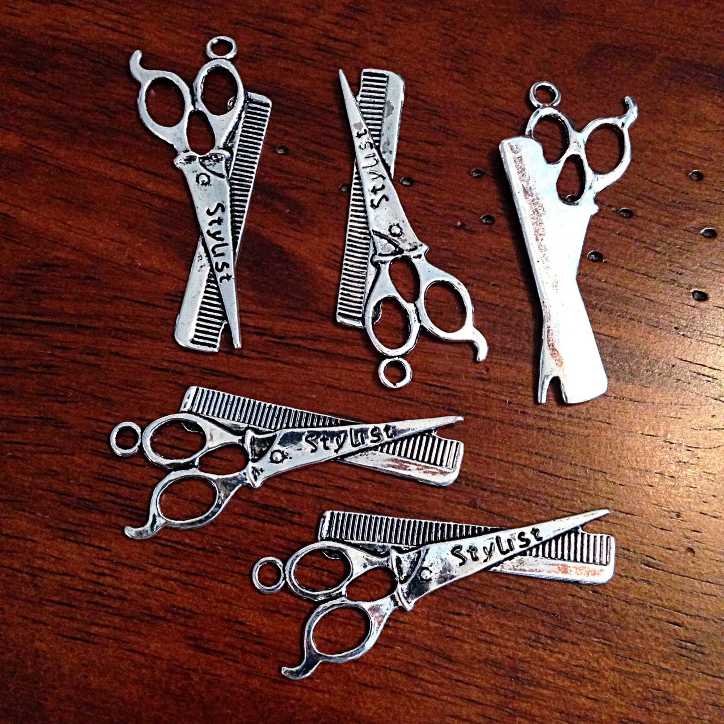 5 Scissors Charms, Antique Silver Charms, Silver Scissors Pendants, Sewings Charms, Scissor Charms, Findings, Jewelry and Craft Supplies