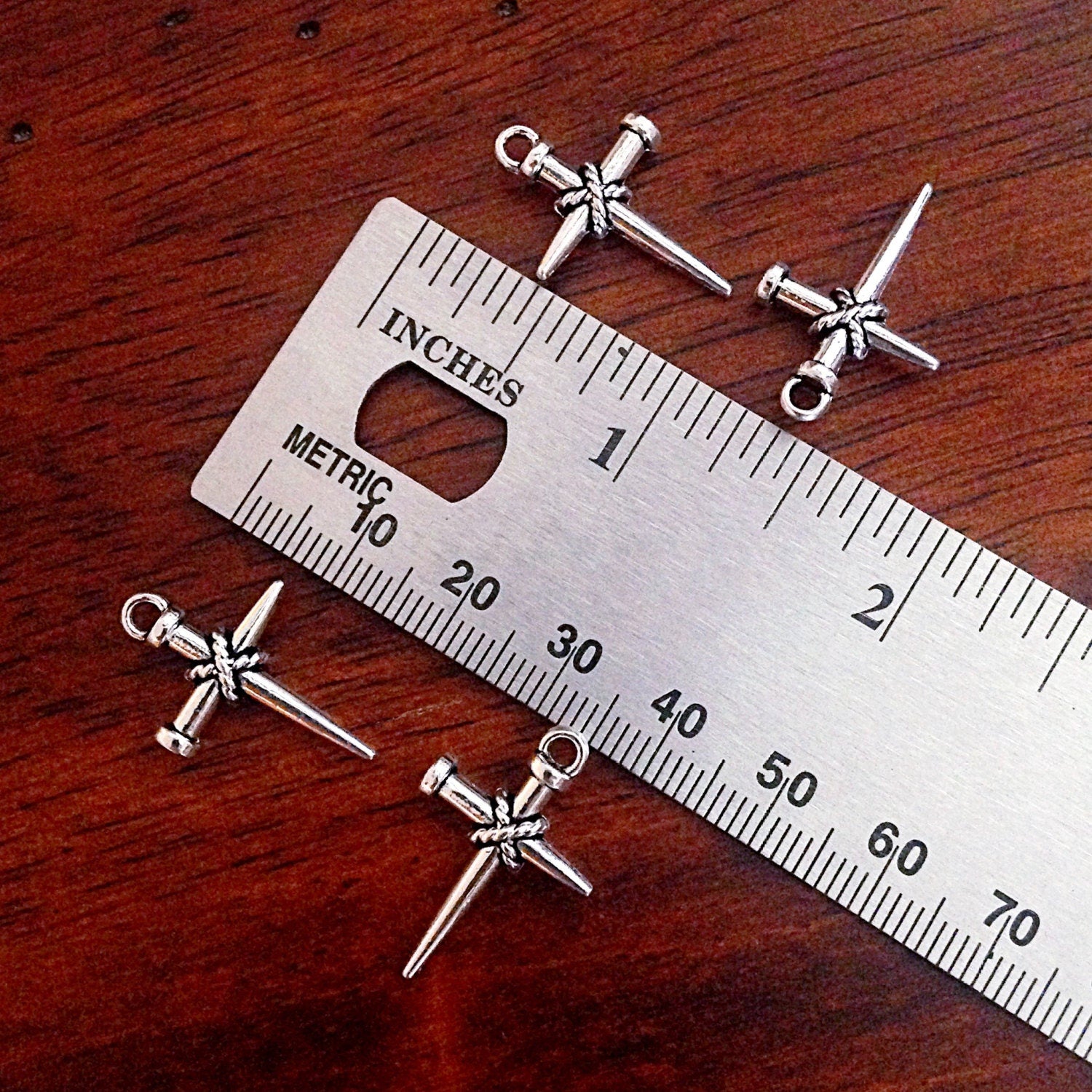 20pcs, Cross Charms, Antique Silver Charms, Nailed Cross Charms, Crucifix Charms, Double Sided Cross, Findings, Crafts and Jewelry Supplies