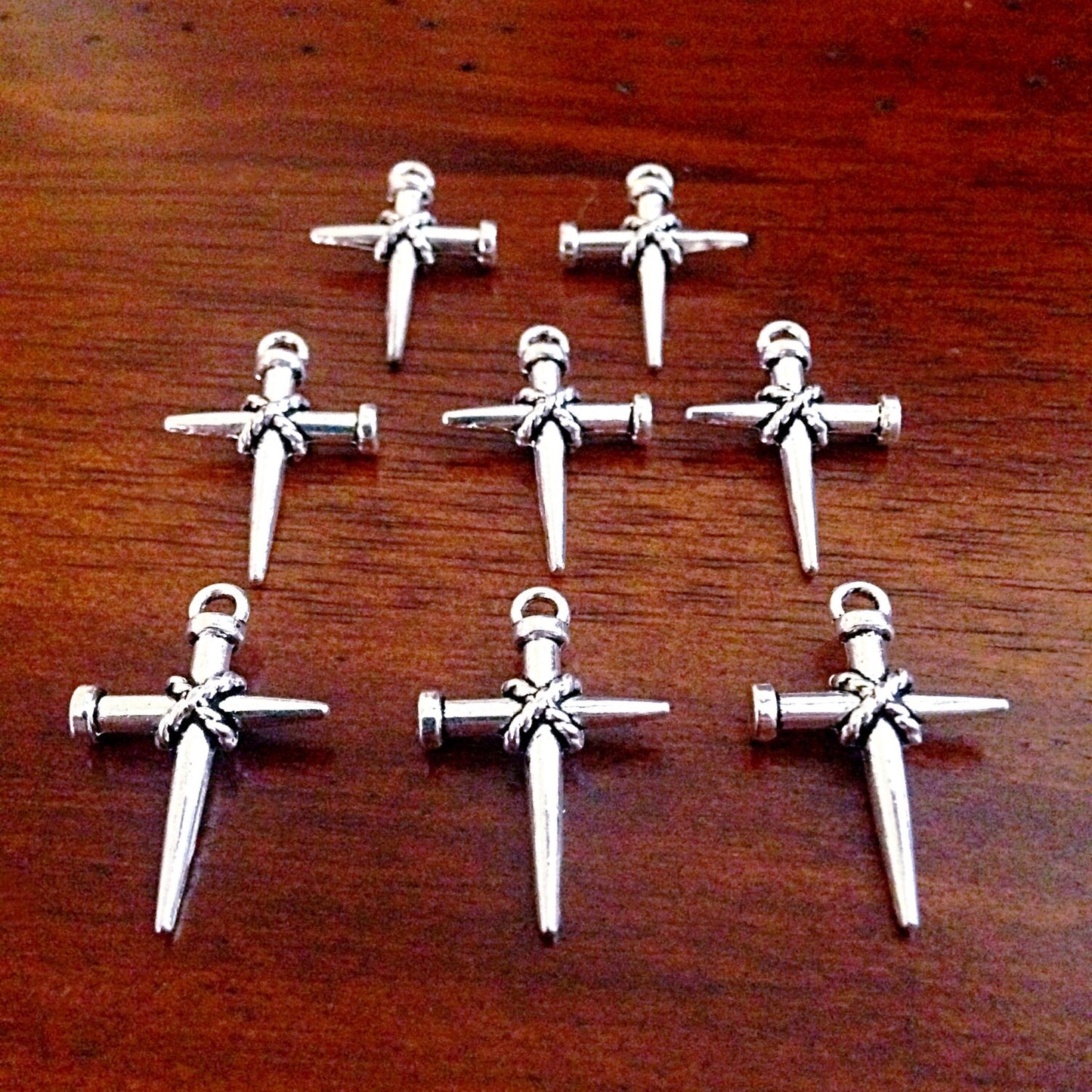 20pcs, Cross Charms, Antique Silver Charms, Nailed Cross Charms, Crucifix Charms, Double Sided Cross, Findings, Crafts and Jewelry Supplies