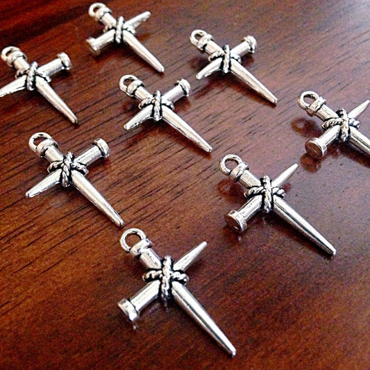 20pcs, Cross Charms, Antique Silver Charms, Nailed Cross Charms, Crucifix Charms, Double Sided Cross, Findings, Crafts and Jewelry Supplies