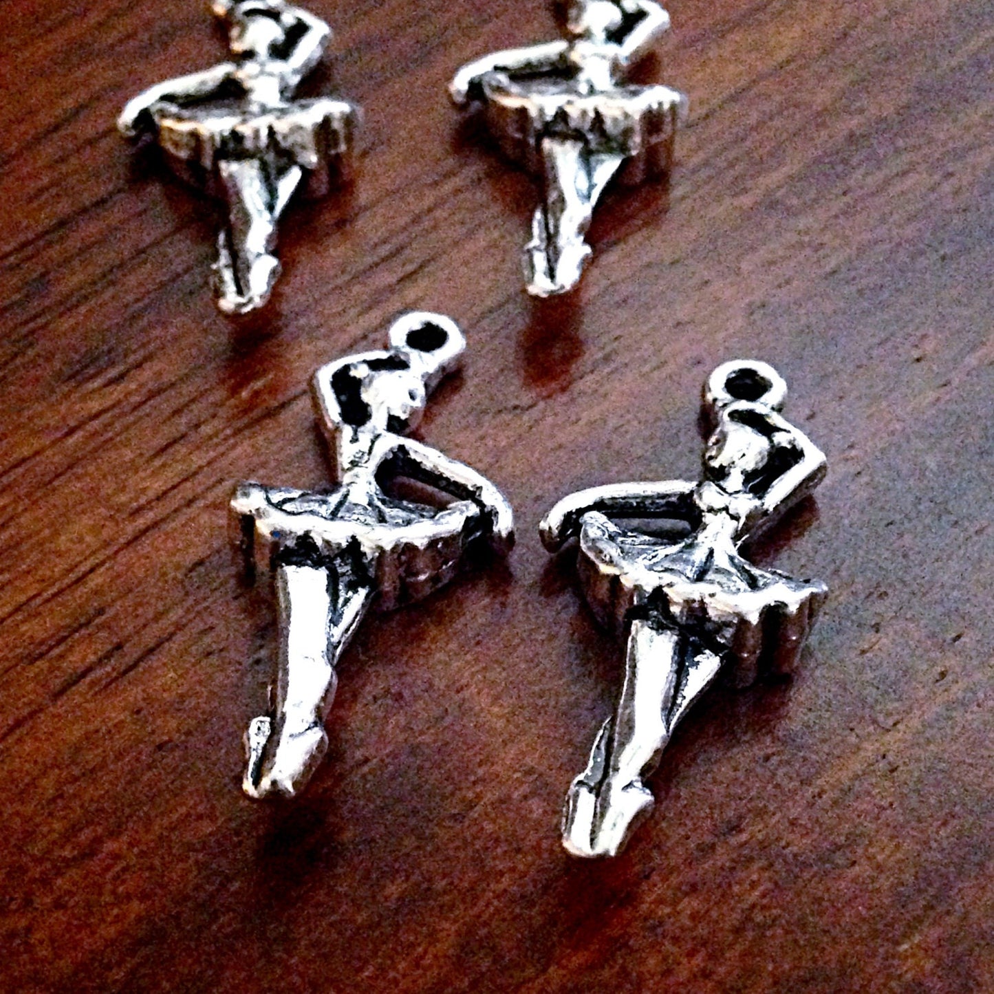 8 Dancing Charms, Ballerina Charms, Antique Silver Charms, Double Sided Charms, Ballerina Pendants, Findings, Craft and Jewelry Supplies