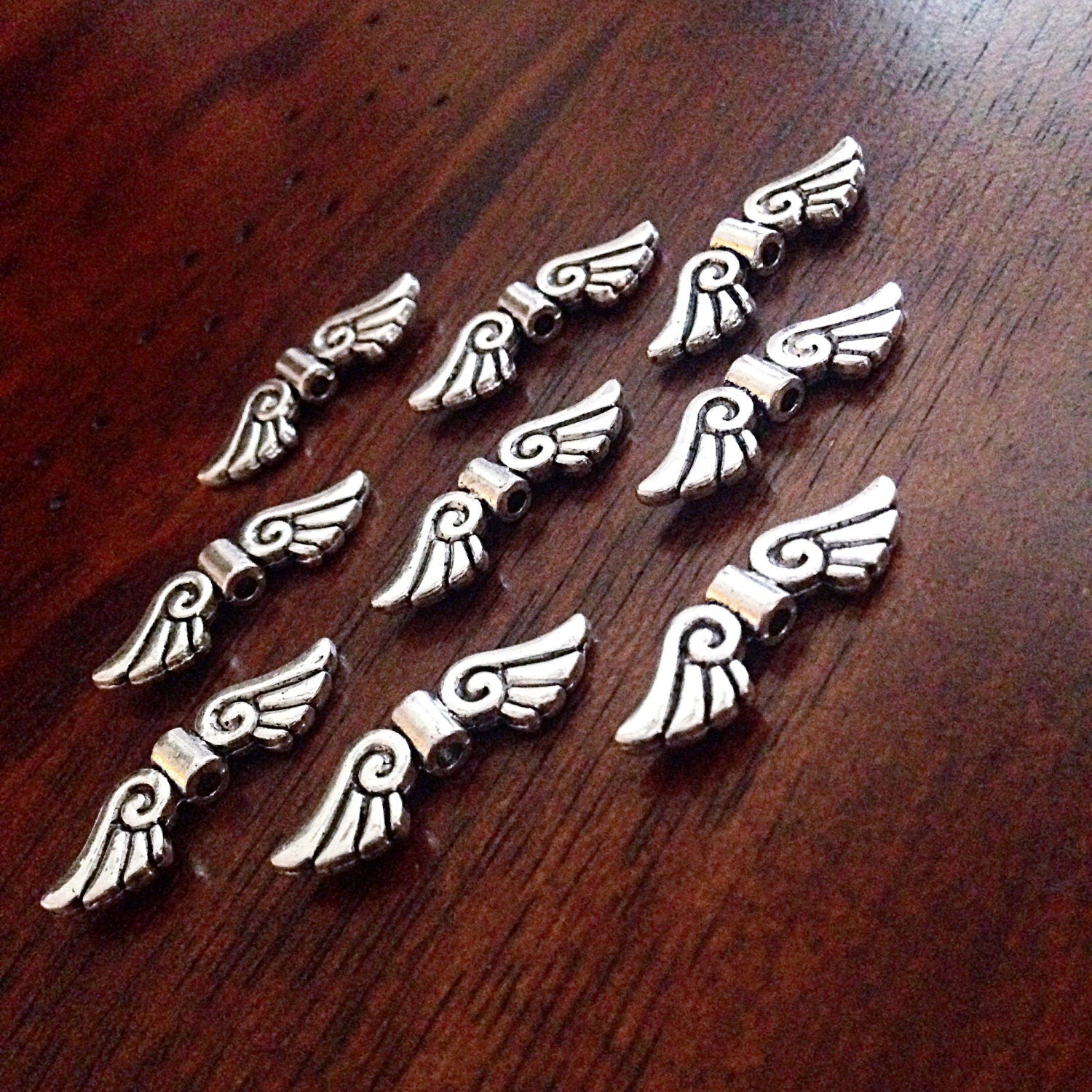 Bulk 20 Angel Wing Charms, Antique Silver Charms, Silver Wing Charms, Spacer Charms, Spacer Wings, Connector Charm, Double Sided, Findings