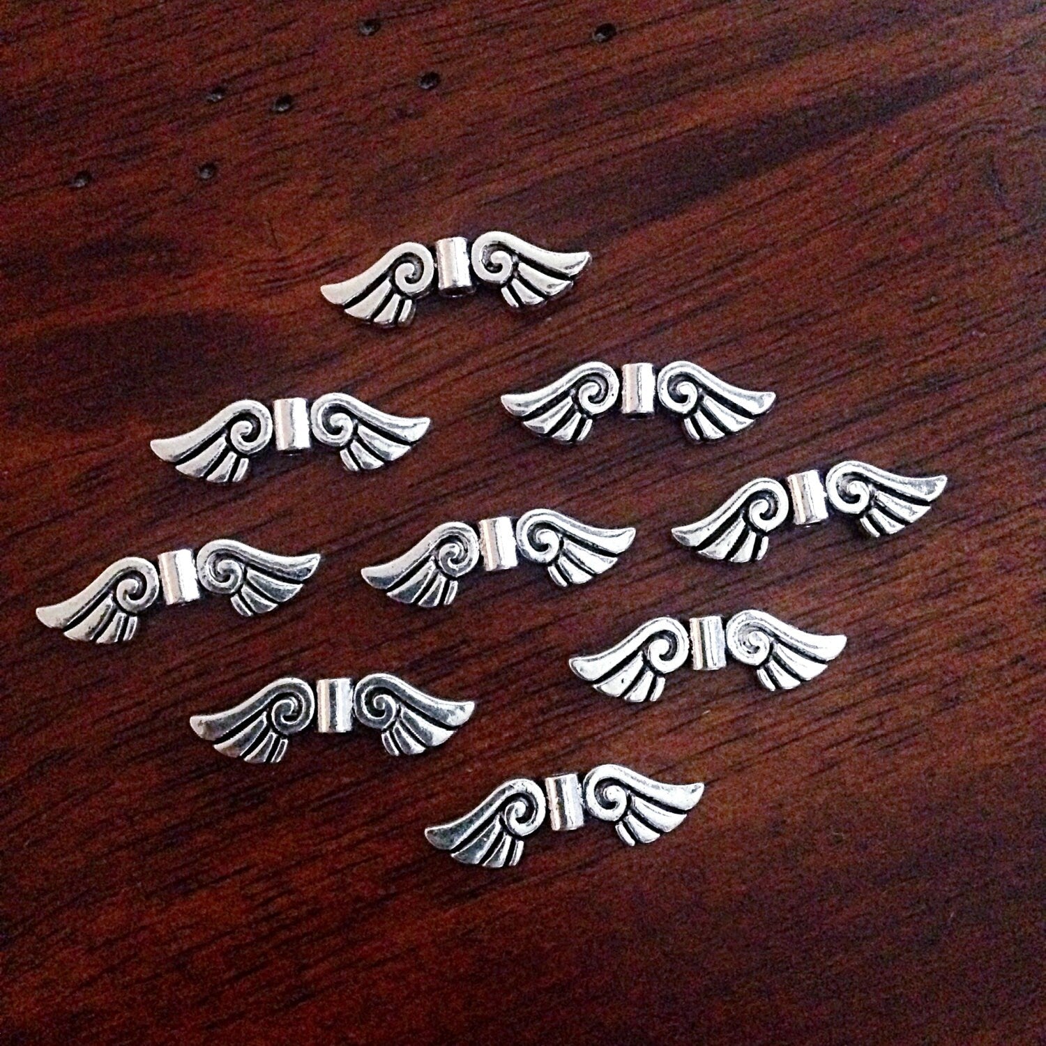 Bulk 20 Angel Wing Charms, Antique Silver Charms, Silver Wing Charms, Spacer Charms, Spacer Wings, Connector Charm, Double Sided, Findings