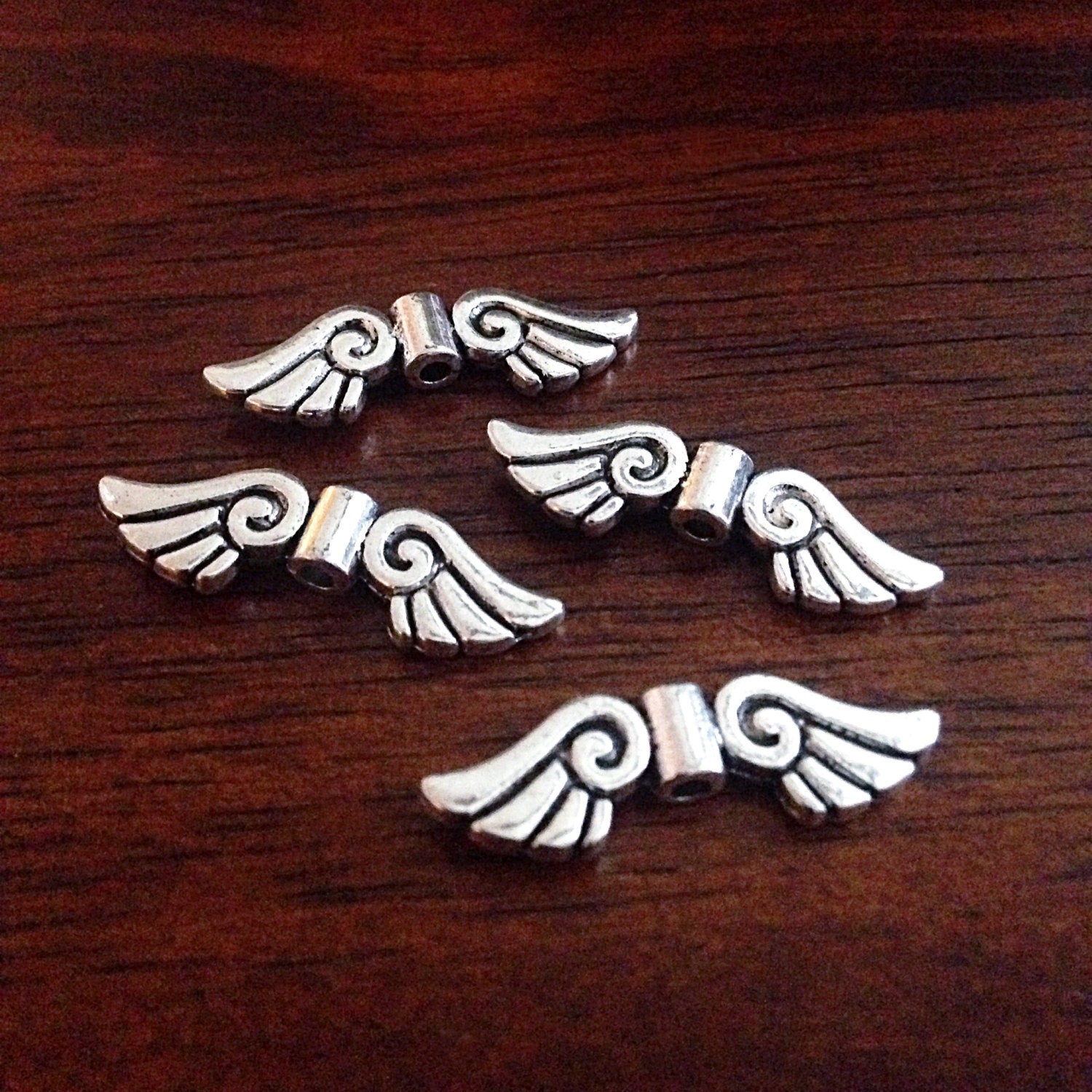 Bulk 20 Angel Wing Charms, Antique Silver Charms, Silver Wing Charms, Spacer Charms, Spacer Wings, Connector Charm, Double Sided, Findings