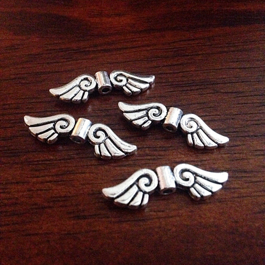 Bulk 20 Angel Wing Charms, Antique Silver Charms, Silver Wing Charms, Spacer Charms, Spacer Wings, Connector Charm, Double Sided, Findings