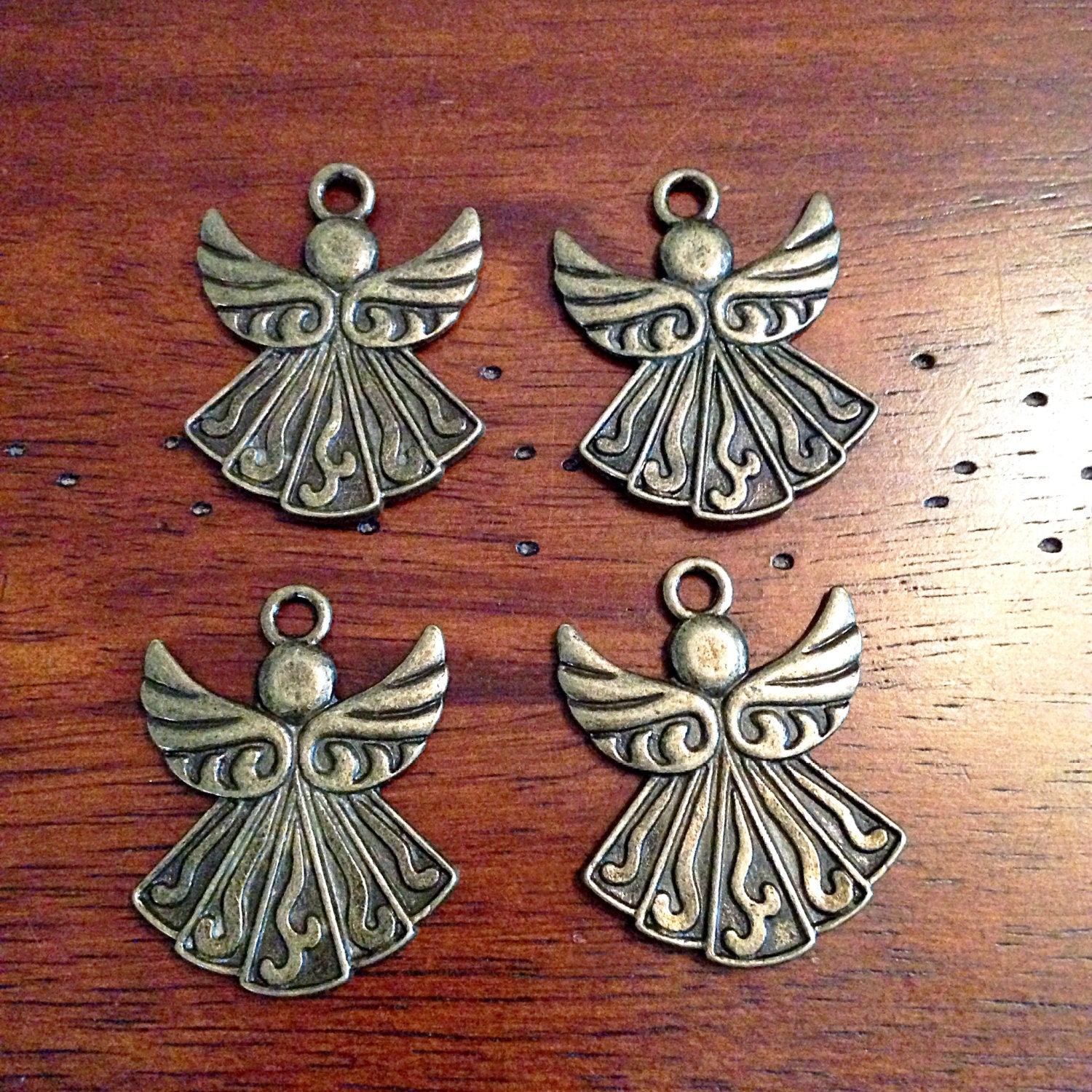 6 Large Angel Charms, Antique Bronze Charms, Bronze Angel Pendants, Double Sided Charms, Angel Charms, Findings, Crafts and Jewelry Supplies
