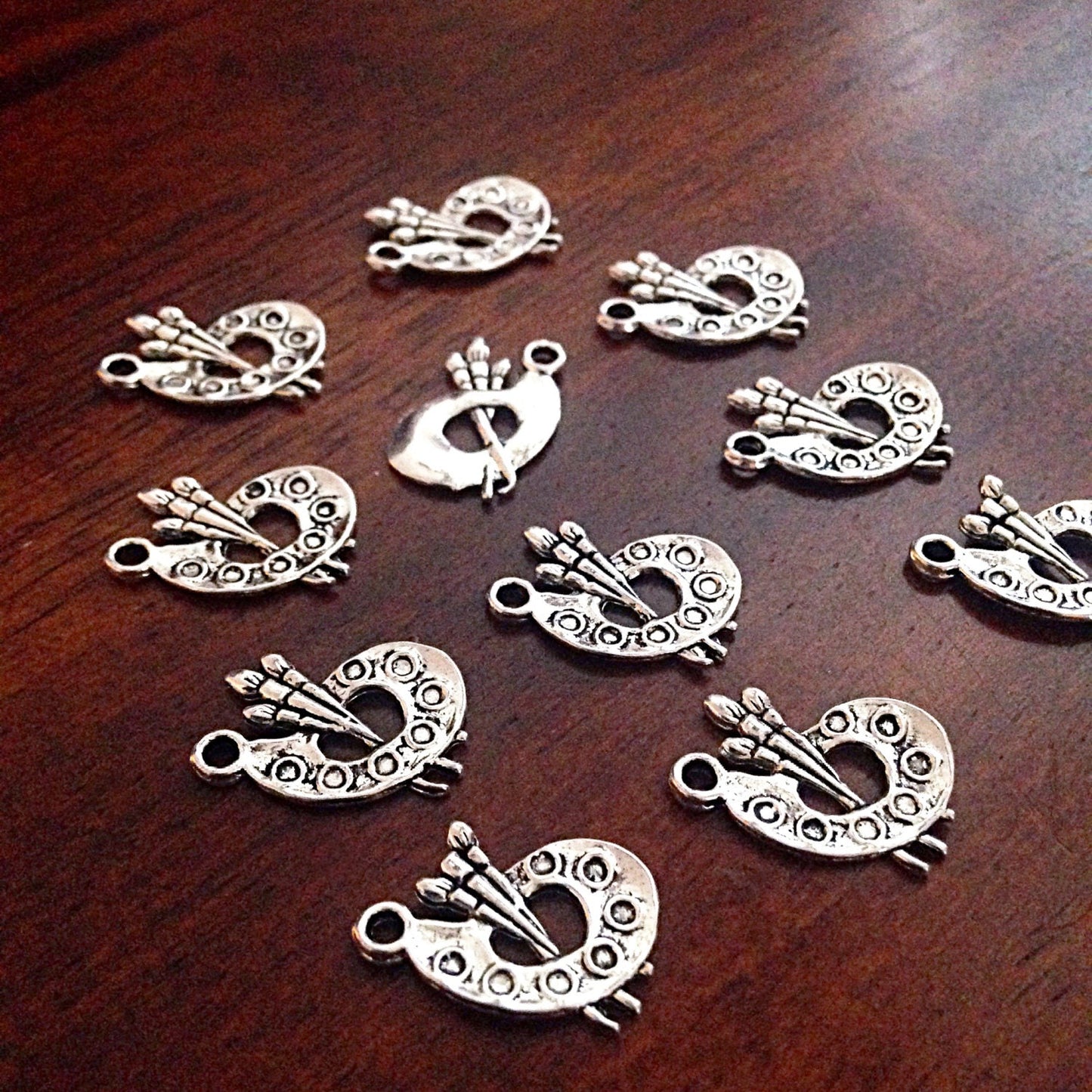 15pcs, Paint Palette Charms, Antique Silver Charms, Paintbrush Charms, Silver Paint Palette Charms, Findings, Crafts and Jewelry Supplies
