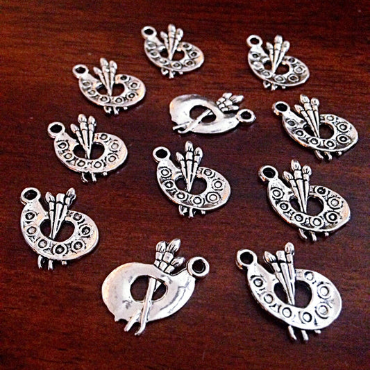 40pcs, Paint Palette Charms, Antique Silver Charms, Paintbrush Charms, Silver Paint Palette Charms, Findings, Crafts and Jewelry Supplies