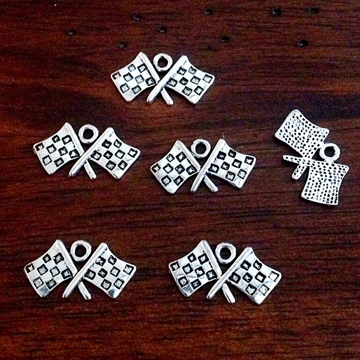 40pcs Checkered Flag Charms, Antique Silver Charms, Nascar Checkered Flag Charms, Racing Charms, Indy Car Flag, Winners Flag Charms, Finding