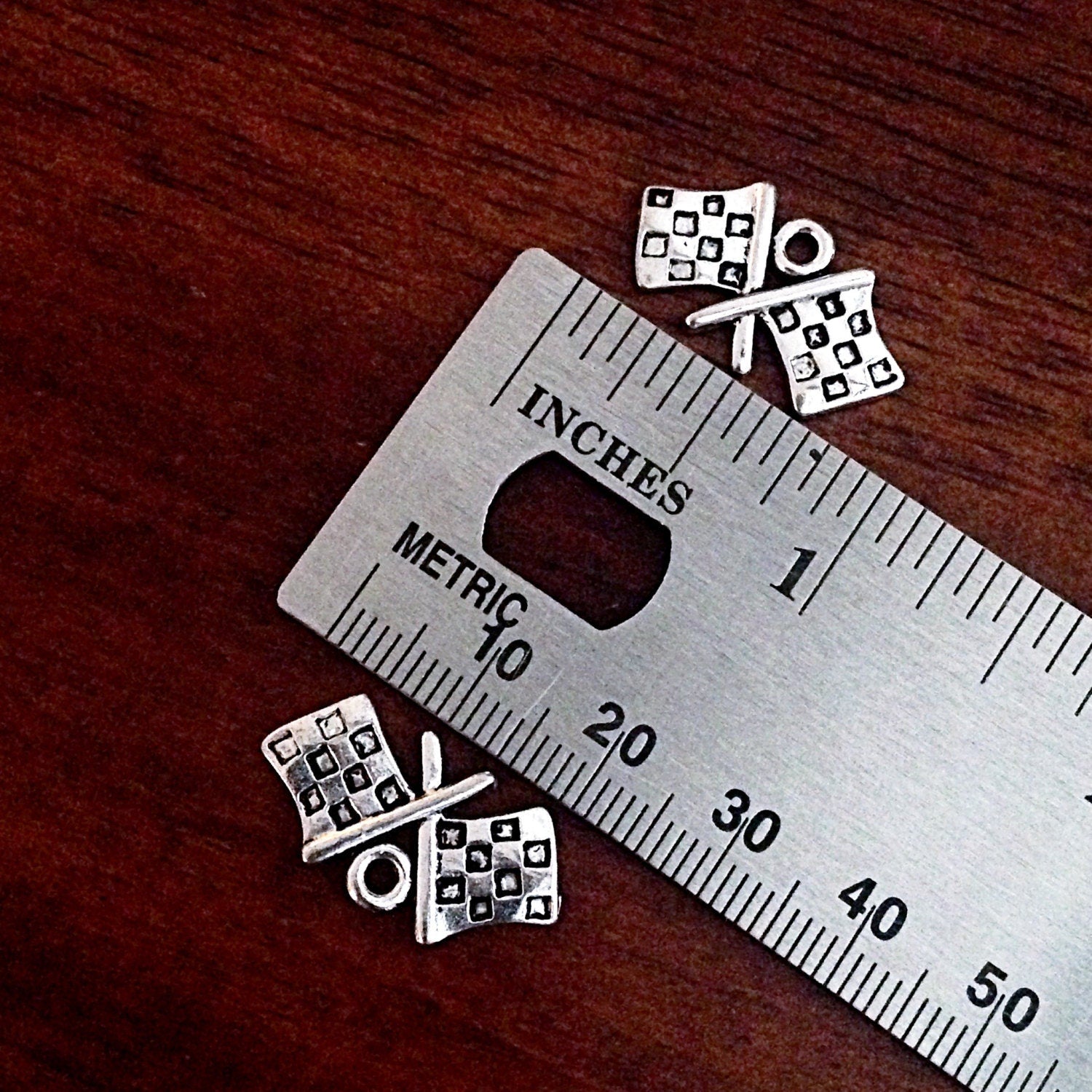 40pcs Checkered Flag Charms, Antique Silver Charms, Nascar Checkered Flag Charms, Racing Charms, Indy Car Flag, Winners Flag Charms, Finding