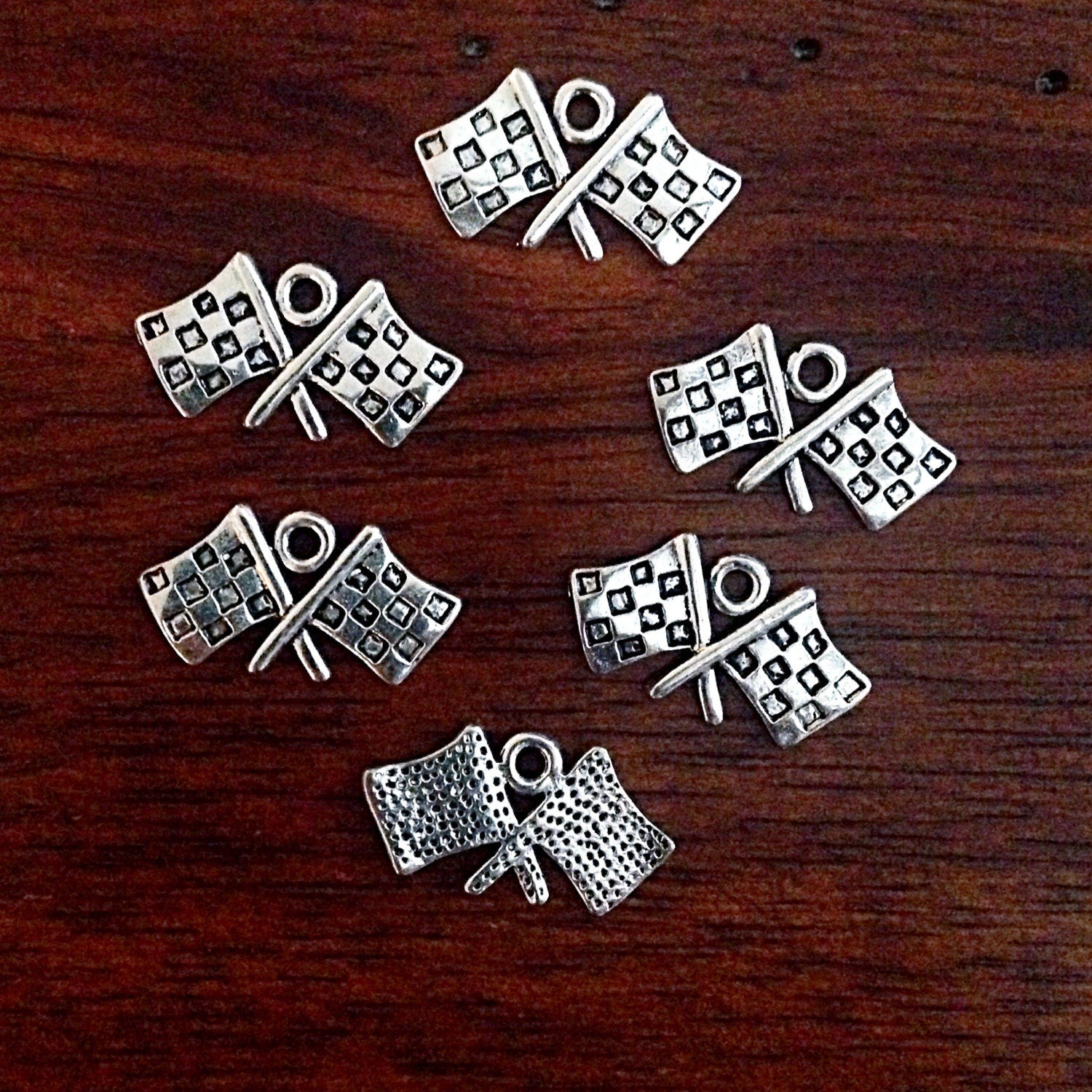 40pcs Checkered Flag Charms, Antique Silver Charms, Nascar Checkered Flag Charms, Racing Charms, Indy Car Flag, Winners Flag Charms, Finding