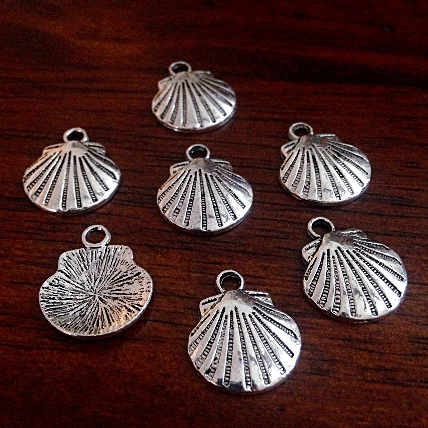50pcs, Sea Shell Charms, Antique Silver Charms, Sea Shells, Silver Shell Charms, Starfish Shell Charms, Findings, Jewelry and Craft Supplies