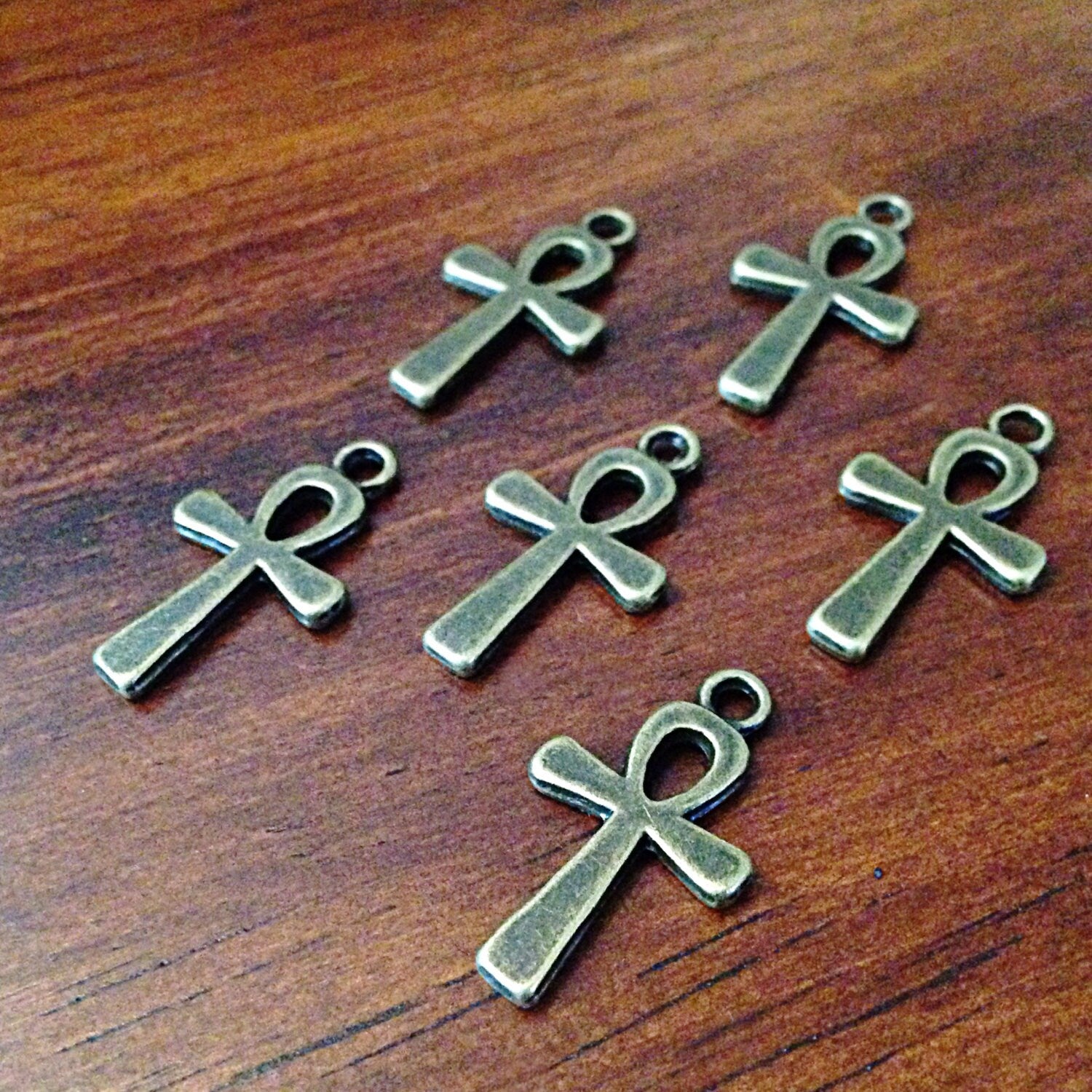 Ankh Charms, 10 Antique Bronze Ankh Charms, Cross Charms, Ankh, Egyptian Anka Symbol Charm, Crafts and Jewelry Supplies, Findings