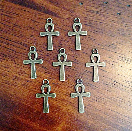 Ankh Charms, 10 Antique Bronze Ankh Charms, Cross Charms, Ankh, Egyptian Anka Symbol Charm, Crafts and Jewelry Supplies, Findings