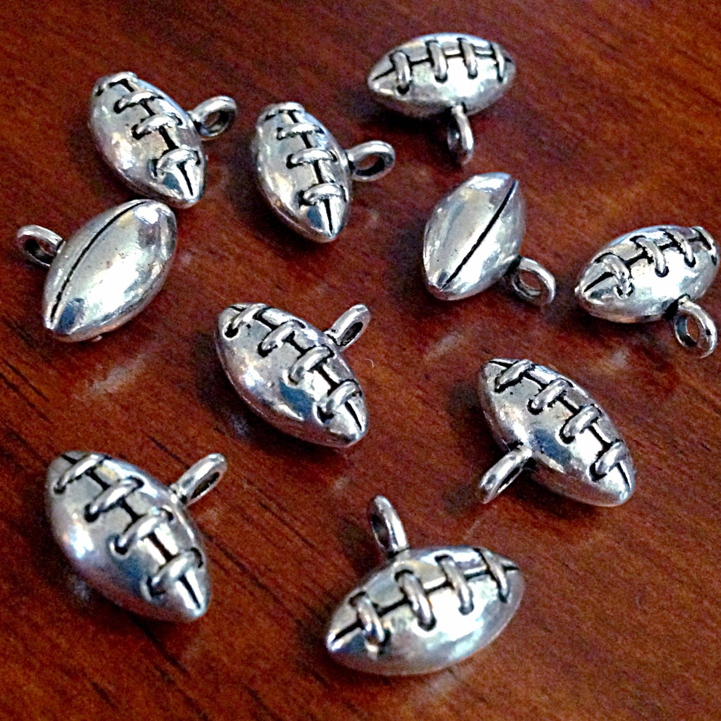 Bulk 20 Football Charms, Antique Silver Charms, Ball Charms, Football Charms, 3-D Football Charms, Jewelry and Craft Supplies, Findings