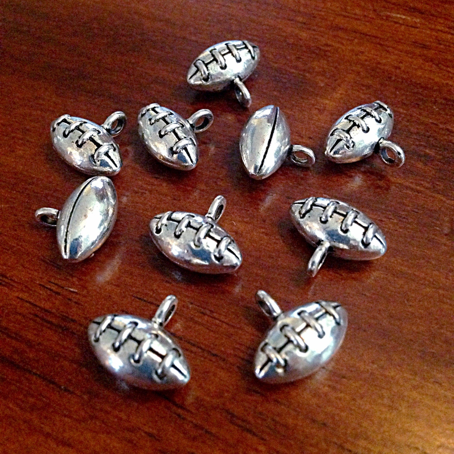 30pcs, Football Charms, Antique Silver Charms, Football Pendants, Football Charms, 3-D Football Charms, Jewelry and Craft Supplies, Findings