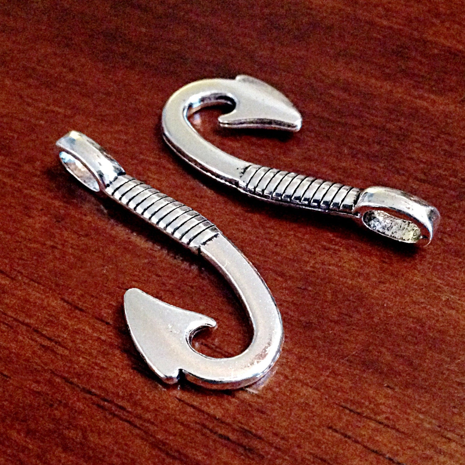 20pcs, Fish Hook Charms, Antique Silver Charms, Silver Fish Hook Charms, Fishing Charms, Fishing Hook Pendants, Findings