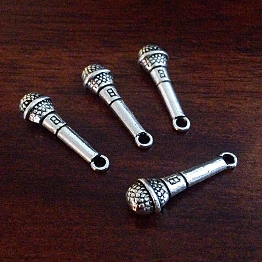 10 Microphone Charms, Antique Silver Charms, Microphone, Karaoke Charms, Music Charms, Crafts and Jewelry Supplies and Findings