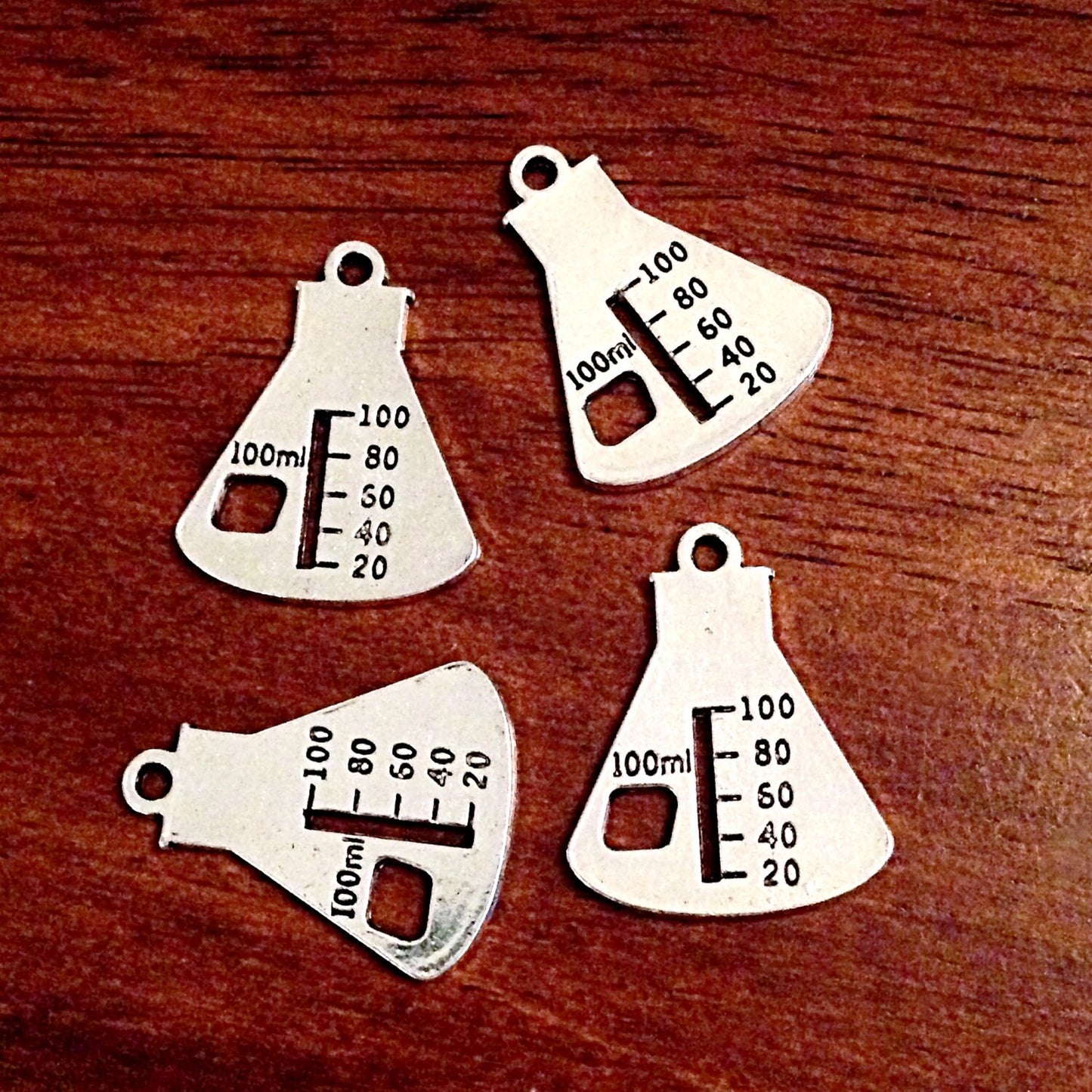 7 Beaker Pendants, Antique Silver Charms, Beaker Charms, Chemistry Charms, Science Charms, Finding, Charm, Craft and Jewelry Supplies