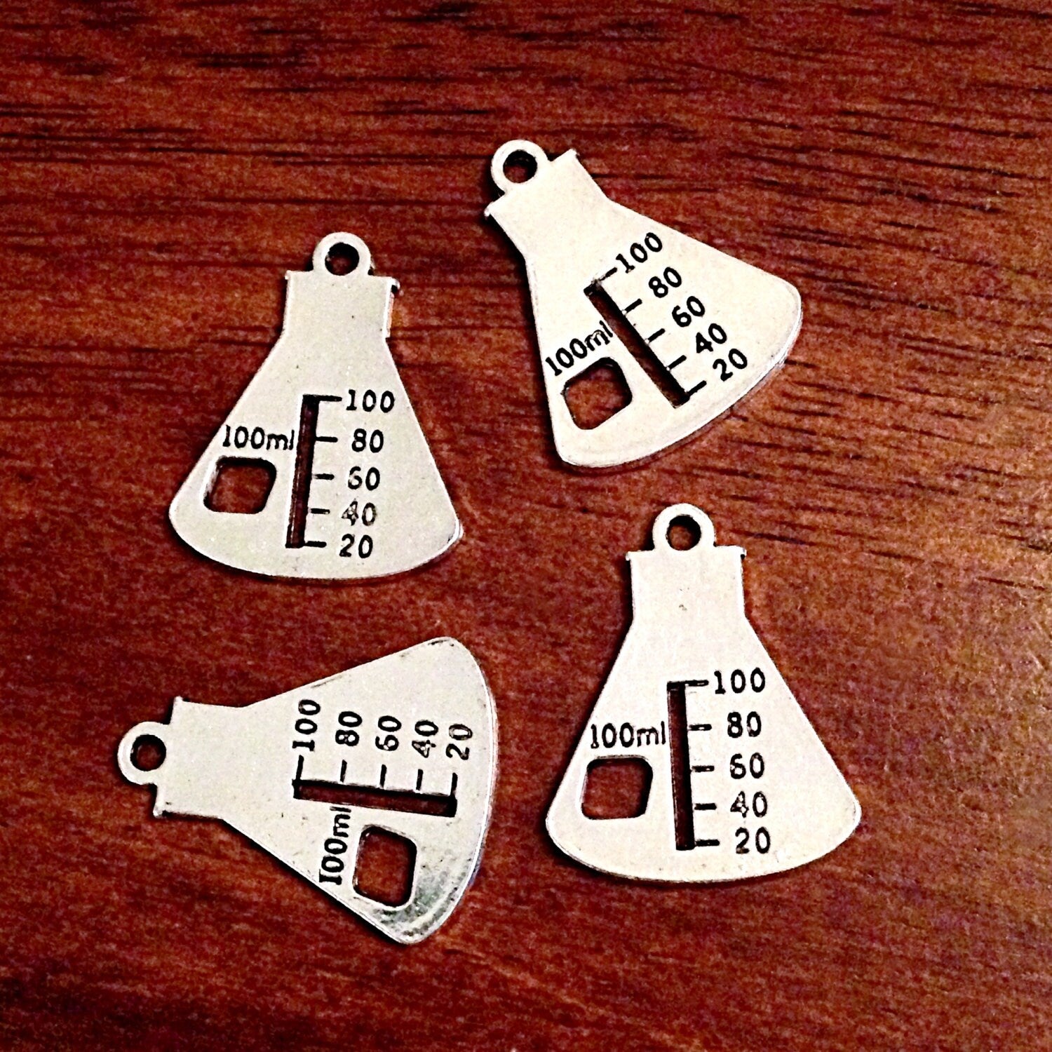 7 Beaker Pendants, Antique Silver Charms, Beaker Charms, Chemistry Charms, Science Charms, Finding, Charm, Craft and Jewelry Supplies