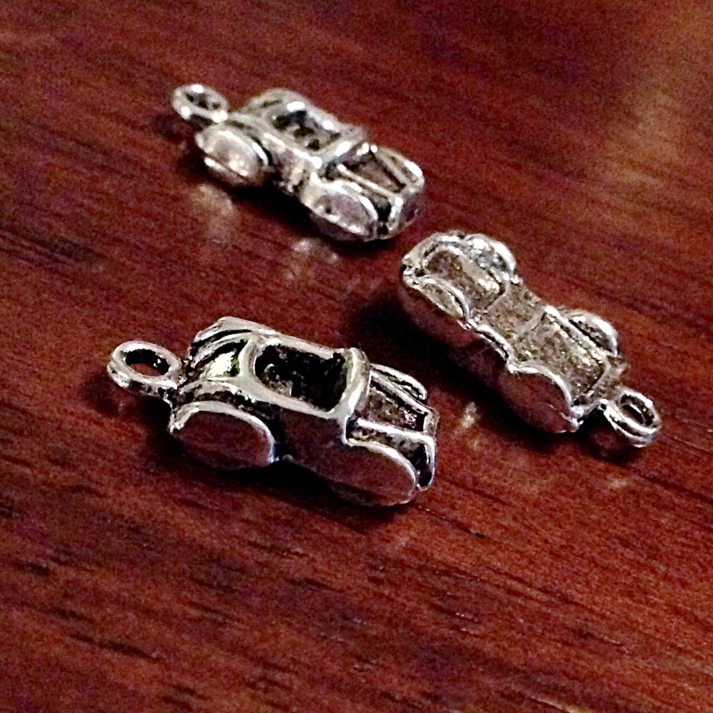 BULK 20 Car Charms, Antique Silver Charms, 3-D Race Car Charms, Double Sided Charms, Nascar Charms, Findings, Crafts and Jewelry Supplies