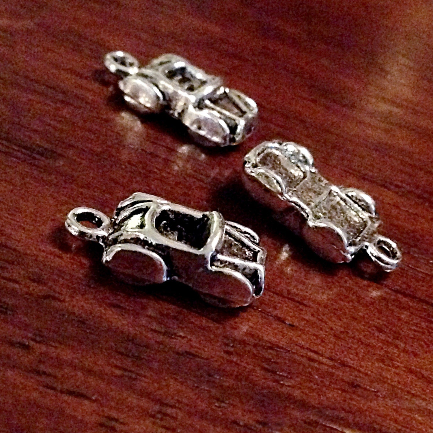 BULK 20 Car Charms, Antique Silver Charms, 3-D Race Car Charms, Double Sided Charms, Nascar Charms, Findings, Crafts and Jewelry Supplies