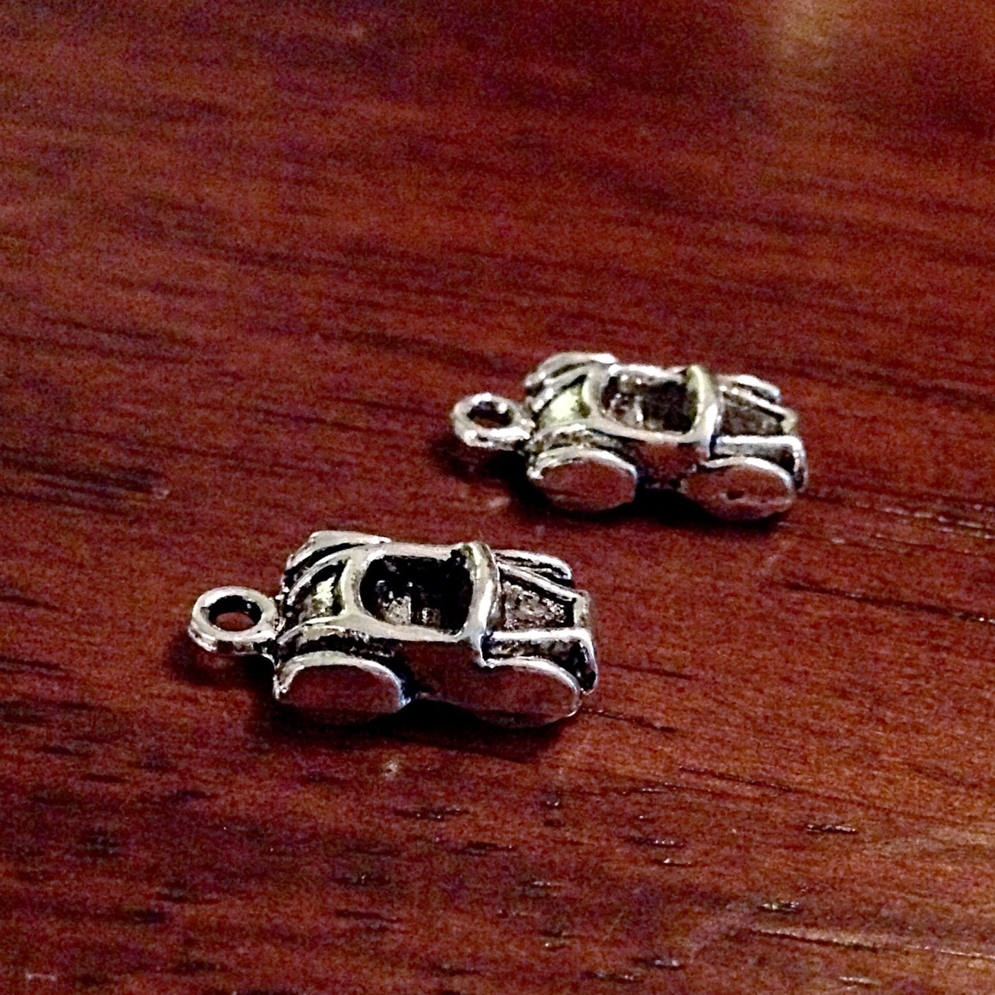 BULK 20 Car Charms, Antique Silver Charms, 3-D Race Car Charms, Double Sided Charms, Nascar Charms, Findings, Crafts and Jewelry Supplies
