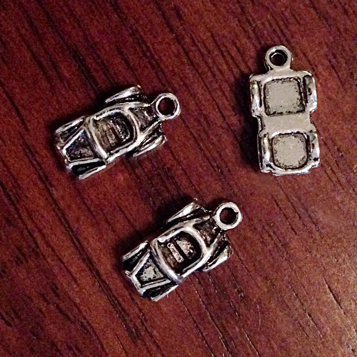 BULK 20 Car Charms, Antique Silver Charms, 3-D Race Car Charms, Double Sided Charms, Nascar Charms, Findings, Crafts and Jewelry Supplies