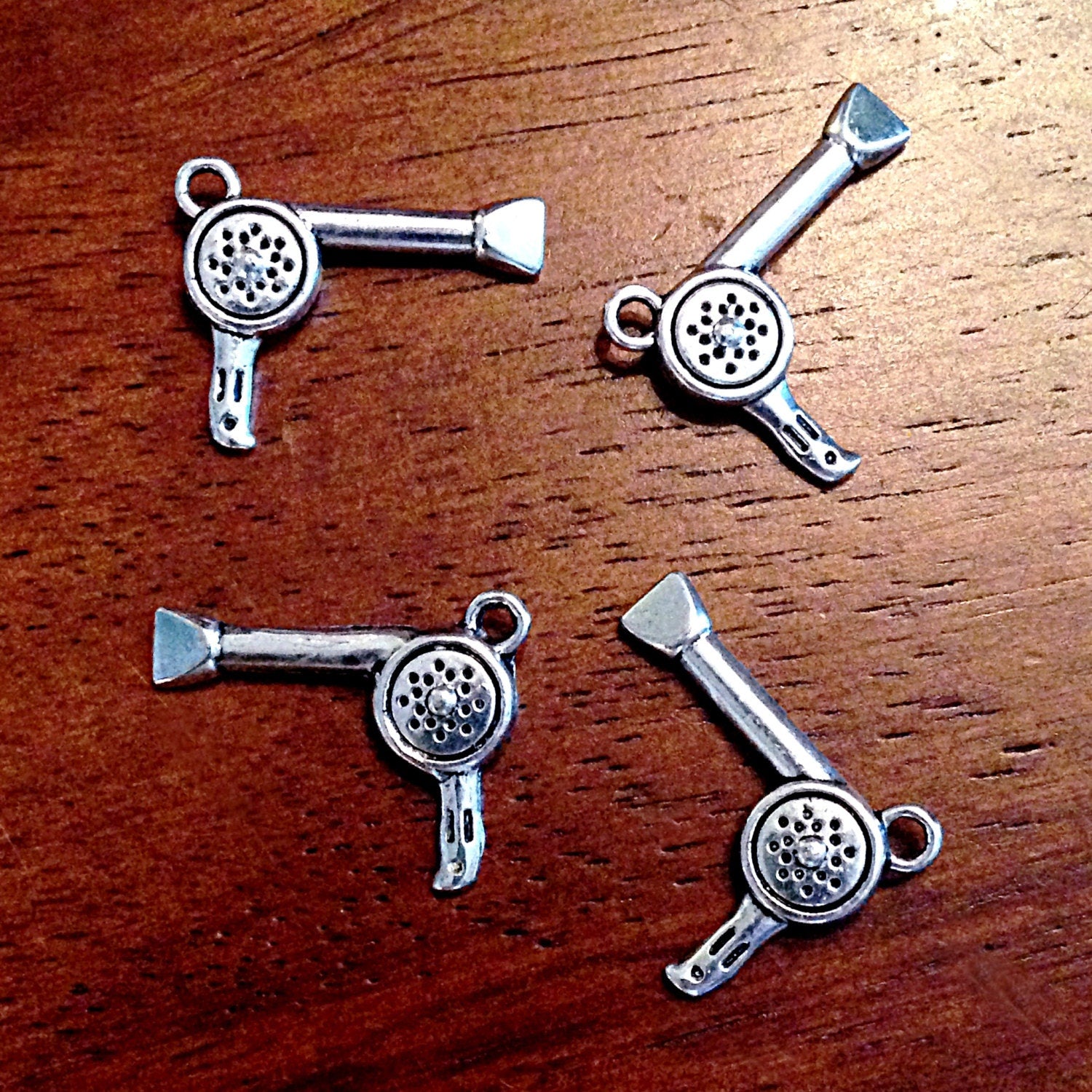 10 Hair Dryer Charms, Antique Silver Charms, Hair Dryer, Blow Dryer Charms, Hair Dresser Charms, Findings, Jewelry and Craft Supplies