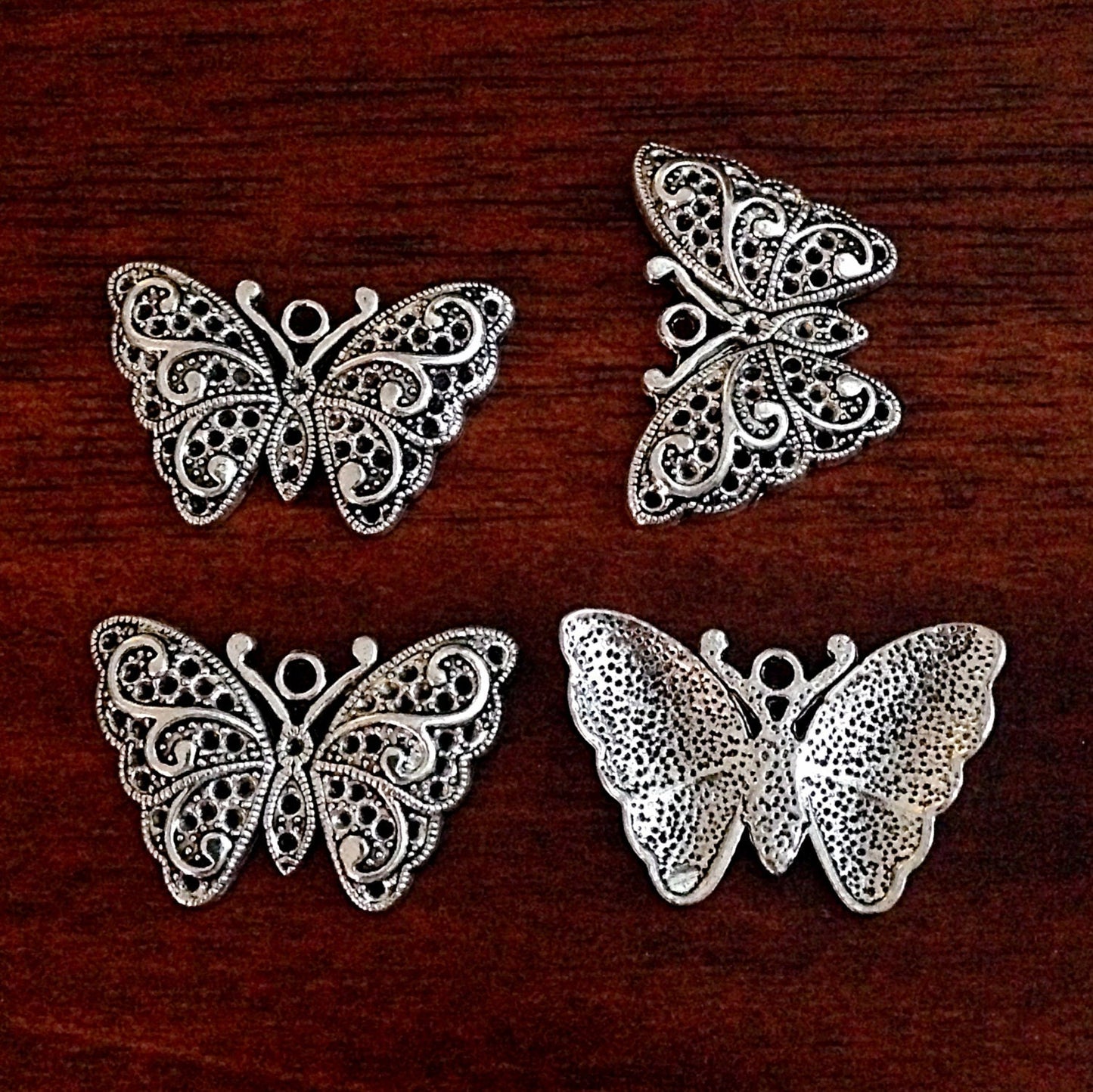6 Silver Butterfly Charms, Antique Silver Charms, Silver Butterfly Pendants, Dragonfly Charms, Crafts and Jewelry Supplies and Findings