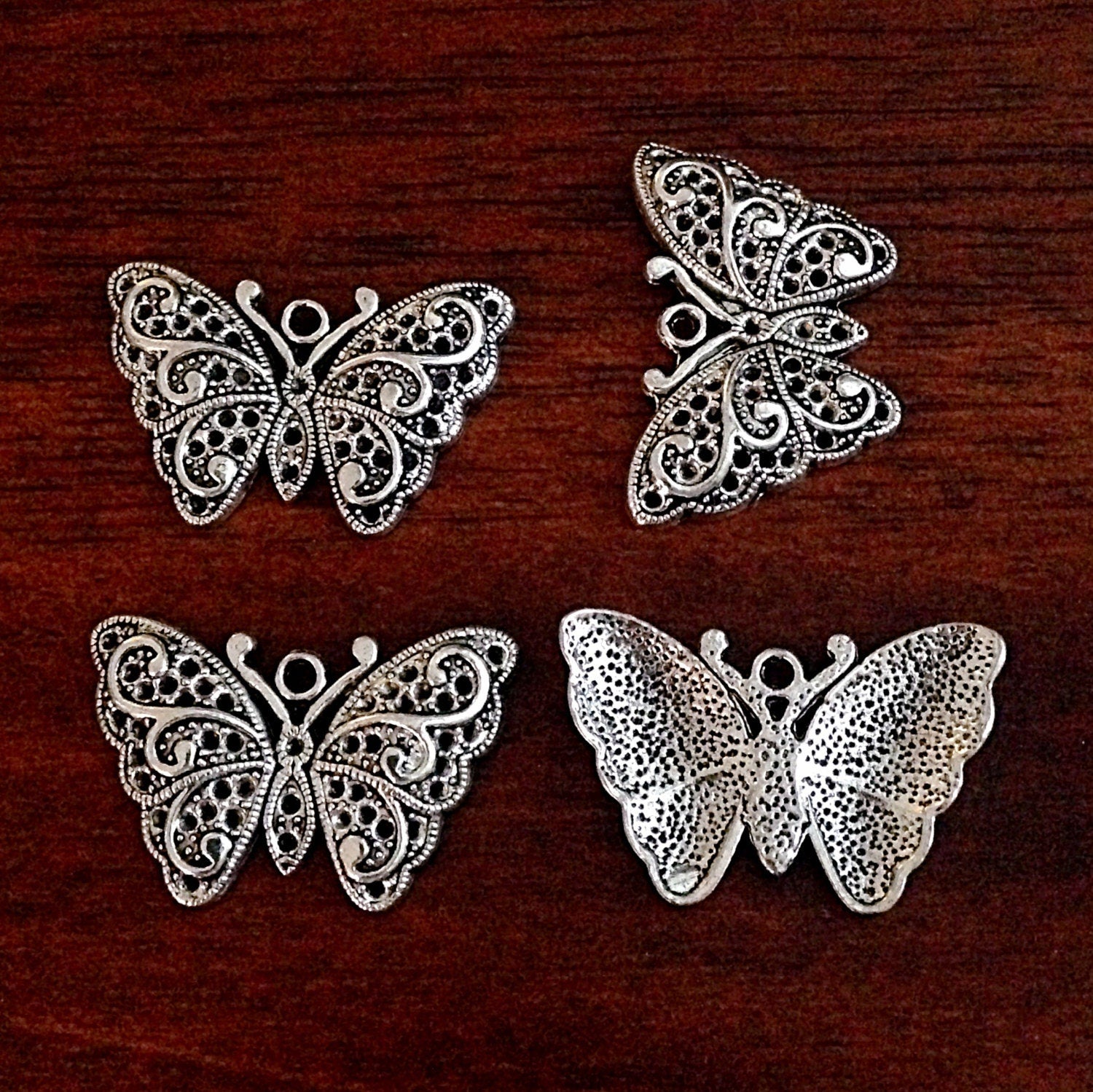 6 Silver Butterfly Charms, Antique Silver Charms, Silver Butterfly Pendants, Dragonfly Charms, Crafts and Jewelry Supplies and Findings