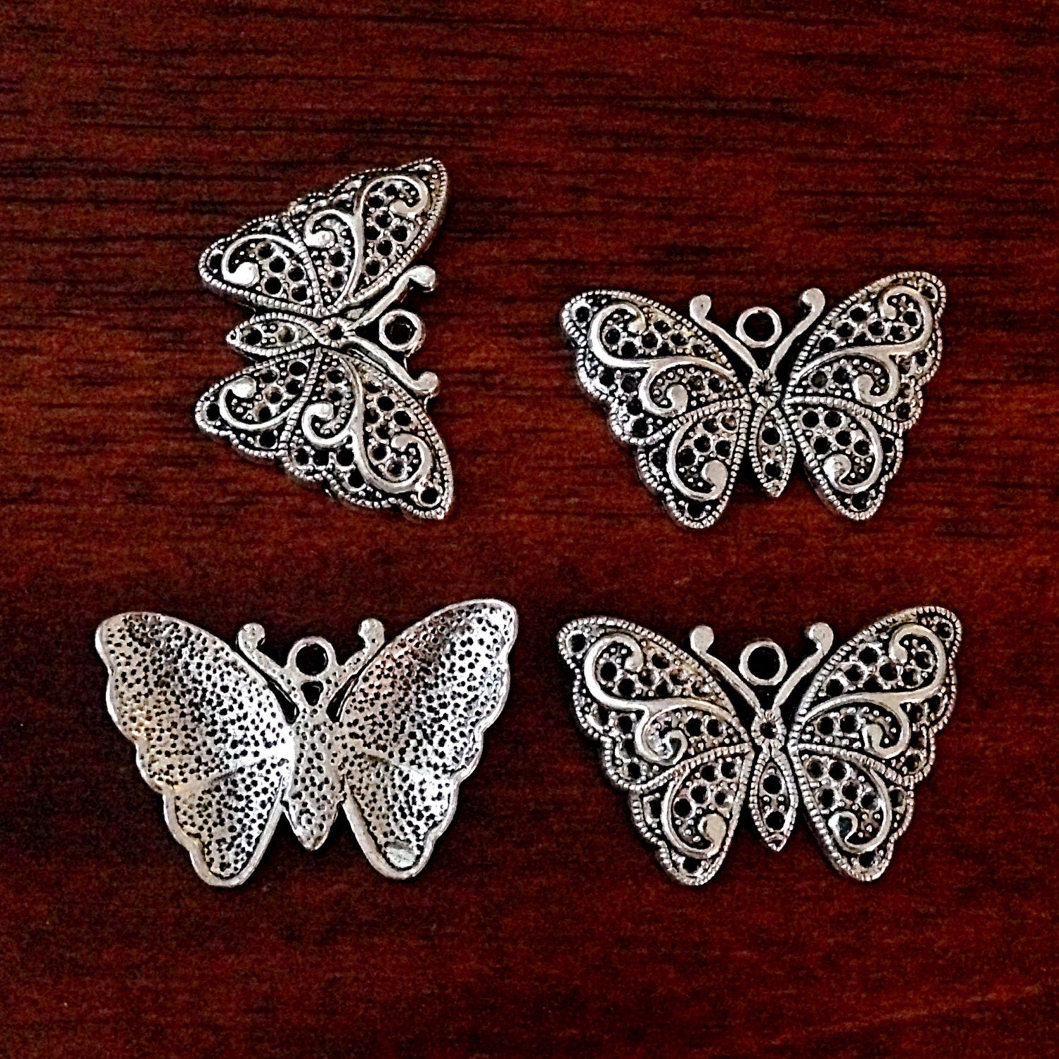 6 Silver Butterfly Charms, Antique Silver Charms, Silver Butterfly Pendants, Dragonfly Charms, Crafts and Jewelry Supplies and Findings