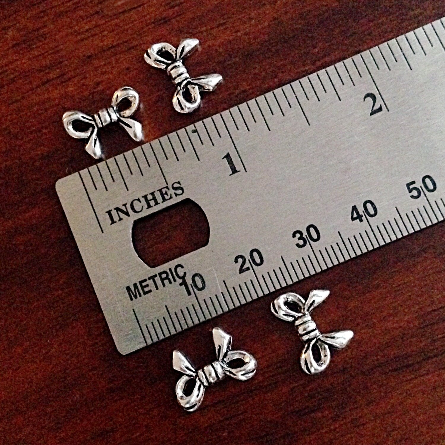 Bulk 25 Bow Charms, Antique Silver Charms, Silver Bows, Findings, Connector Charms, Double Sided Bow Charms, Craft and Jewelry Supplies