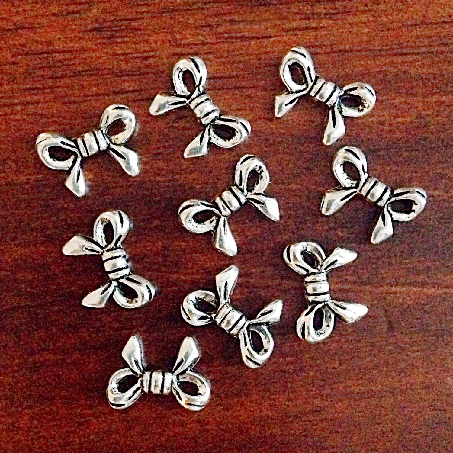 Bulk 25 Bow Charms, Antique Silver Charms, Silver Bows, Findings, Connector Charms, Double Sided Bow Charms, Craft and Jewelry Supplies