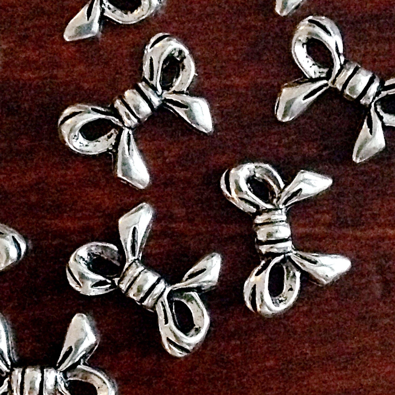 Bulk 25 Bow Charms, Antique Silver Charms, Silver Bows, Findings, Connector Charms, Double Sided Bow Charms, Craft and Jewelry Supplies